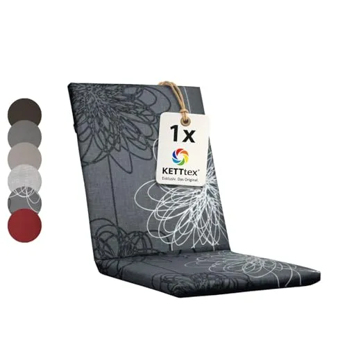 KETTtex EXKLUSIV Auflage Mittellehner anthrazit floral I Gartenstuhl Polster 109x50x4cm I hochwertige und Pflegeleichte Sesselauflage I Wetter- und formbeständige Stuhlauflage I KTH2 Sitzauflage