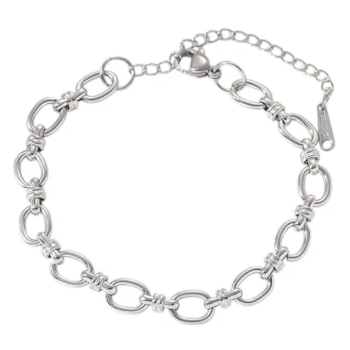 Karma NH11293396 Damen Armband Edelstahl Gliederarmband Silber modern Armkettchen Karabinerverschluss Schmuck für Frauen Damenarmband Edelstahlarmband (Silber)