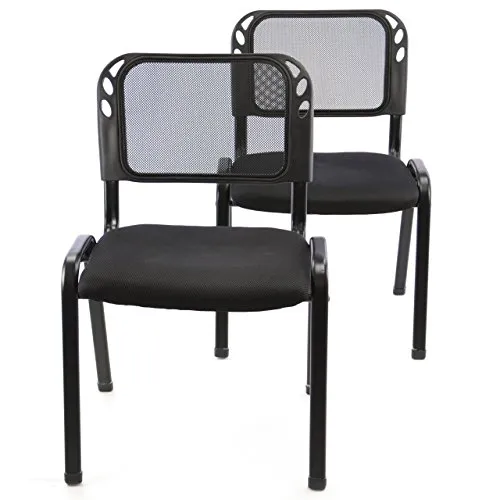 Nexos Trading 2er Set Bürostuhl Konferenzstuhl Besucherstuhl schwarz gepolsterte Sitzfläche stapelbar 52,5 x 45 x 80 cm Stapelstuhl Metallrahmen schwarz