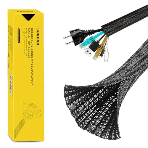 SURFOU Kabelschlauch Schwarz 3.1m X 13mm, Kabelschutz Kabelkanal Flexibel Schreibtisch, Kabel Sleeve Kabelschutzschlauch, Cable Sleeves Kabelummantelung Selbstschließend Schlauch Schutzschlauch