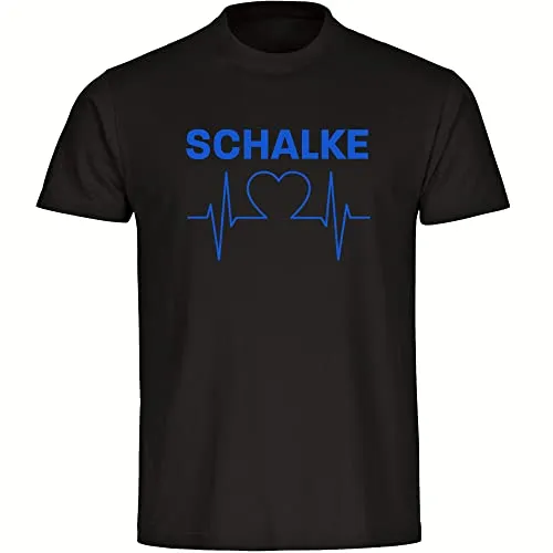 multifanshop Herren T-Shirt - Schalke Herzschlag Druck - Größe 5XL - T-Shirts für Herren, hochwertig und bequem aus 100% Baumwolle, perfekt für Schalke-Fans mit langlebigem Druck in brillanten Farben.