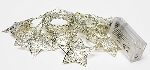 LED-Highlights Deko Draht Lichterkette Micro 10 Metall Stern silber LED warmweiß 1,85 m Micro Beleuchtung Batterie Drahtlicherkette
