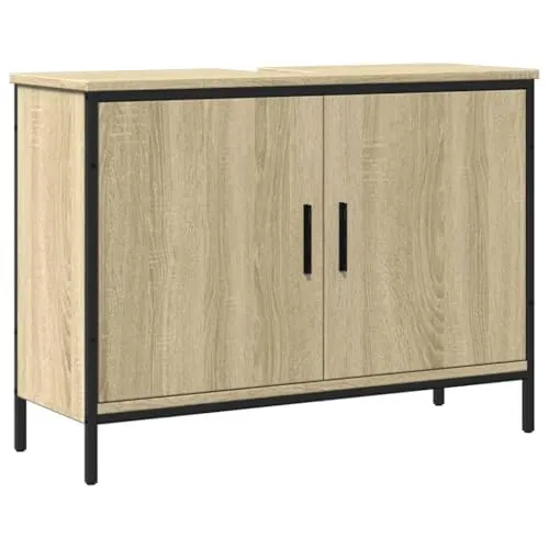 vidaXL Waschbeckenunterschrank Sonoma-Eiche 80x30x60 cm - Badezimmerschrank mit stabiler Konstruktion aus Holzwerkstoff und pulverbeschichtetem Stahl, bietet reichlich Stauraum und platzsparendes Design für eine aufgeräumte Badoptik.