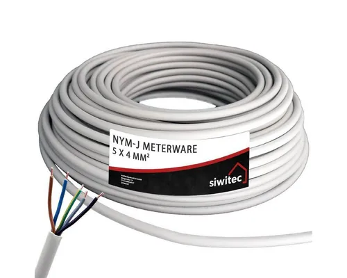 siwitec NYM-Kabel 5x4 mm² | 15 m | Installationskabel für Aufputz- und Unterputz-Verlegung - siwitec NYM-J 5x4 mm² Kabel für die feste Verlegung in unterschiedlichen Räumen. Robuste Qualität mit PVC-Mantel und ideal für professionelle Installationen. Maximale Sicherheit bei der Stromversorgung.