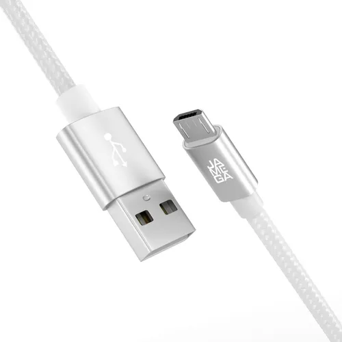 JAMEGA – 2m Premium Micro USB Kabel | Nylon geflochtenes USB Ladekabel Datenkabel für Micro USB Geräte kompatibel mit Samsung, HTC, Huawei, Sony, Nokia, Kindle, PS4 XBOX Controller – Weiß