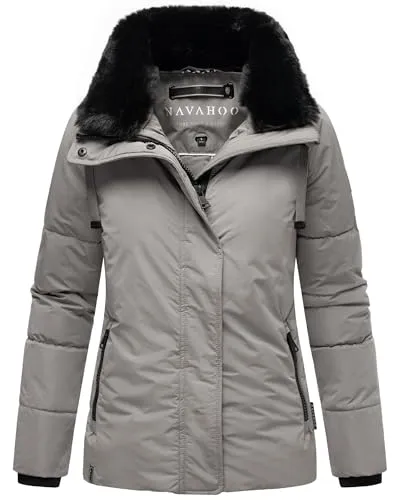 Navahoo warme Damen Winterjacke Steppjacke mit (abnehmbarem) Kunstfellkragen Frostii XIV Grey Gr. L