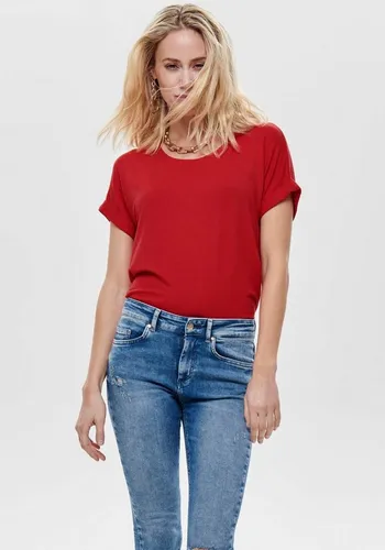 ONLY T-Shirt ONLMOSTER – Kurzarmshirt mit Aufschlag und klassischem Look unifarben, casual, regular fit, Viskosemischung, Rundhals