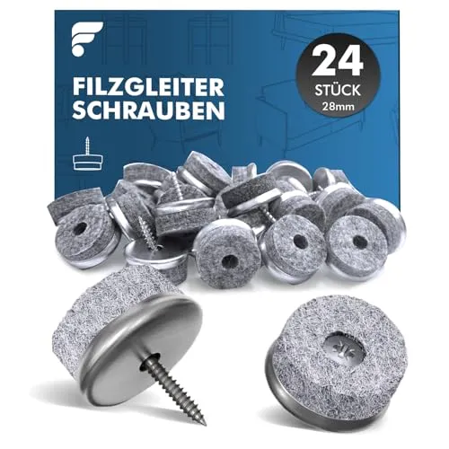 shinfly Filzgleiter für Stühle 24 Stück - Ø 28mm Stuhl Filzgleiter Schrauben mit 4mm dickem Filz - Stuhlgleiter Fliz Möbelgleiter für Möbel Böden