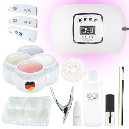 Gelnägel Starter Set Basic – 16-teiliges Komplettset mit LED Haftgel & Zubehör - Nageldesign-Sets, ideal für Anfänger mit hochwertigem LED Haftgel und schneller Aushärtung unter der LED-Lampe.