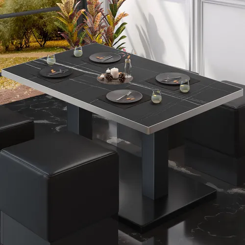 BM Bistro Loungetisch 120x70 cm - Schwarz Marmor - Eleganter Bistro Loungetisch aus Holz in edler Marmor-Optik, ideal für Bars und Restaurants. Hohe Tragkraft und langlebig – ein stilvolles Highlight für jedes Zimmer.