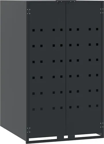 vidaXL Mülltonnenbox für 1 Tonne Anthrazit - Mülltonnenbox aus pulverbeschichtetem Stahl für Langlebigkeit und Korrosionsschutz. Praktischer Deckel-Mechanismus und gute Belüftung sorgen für eine saubere und geruchsfreie Umgebung.