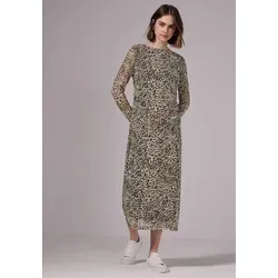 STREET ONE STUDIO Damen F144395 Mesh-Kleid mit Leo-Print - Freizeitkleid mit U-Boot-Ausschnitt und raffiniertem Leo-Print, ideal für einen modischen Auftritt und bequem durch den Stretchanteil.