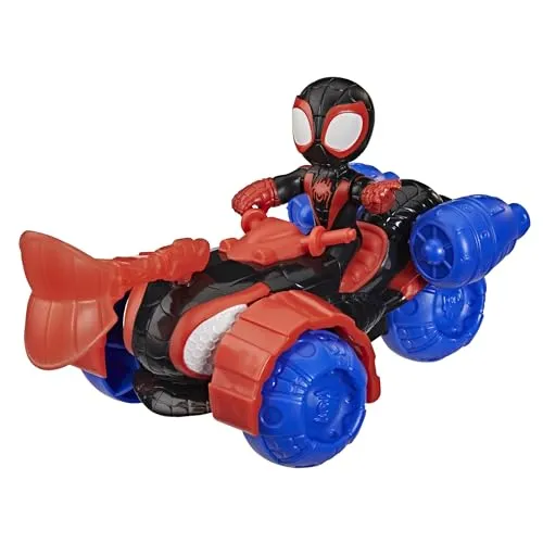Marvel Spidey und Seine Super-Freunde Miles „Spin“ Morales Techno-Racer Spielzeug mit Action-Figur (7,6 cm) und Accessoire, Superhelden-Spielzeug für Kinder ab 3 Jahren