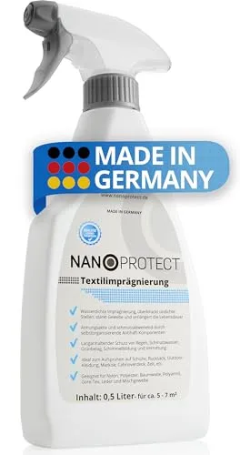 Nanoprotect Textilimprägnierung - 500 ml Imprägnierspray - Imprägniermittel für Textilien, schützt effektiv vor Wasser und Schmutz, ideal für Outdoor-Bekleidung und -Ausrüstung.
