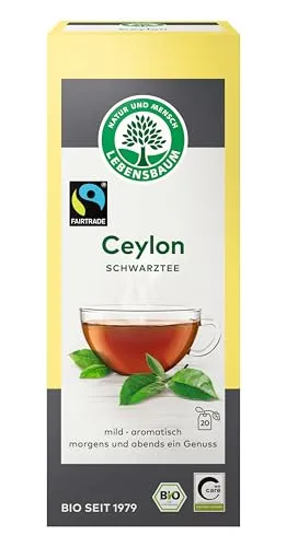 Lebensbaum Ceylon, 20 Beutel x 2g Schwarztee mit mild-aromatischem Geschmack, harmonischer Schwarzer Tee aus Sri Lankas Bergen, 100% Bio