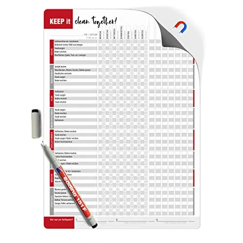 TOBJA® Haushaltsplan magnetisch Putzplan inkl. Stift - Aufgabenplaner A4 Whiteboard | Haushaltsplaner Familie (magnetisch)