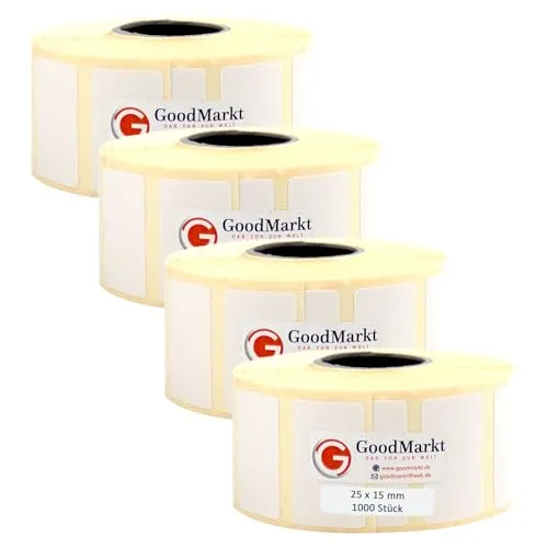 GoodMarkt Thermodirekt Etiketten selbstklebend | 25x15 mm | 4000 Etiketten - Universal-Aufkleber, ideal für Haushalt, Barcode und Lager, mit hervorragender Druckqualität und breiter Kompatibilität für Brother und Zebra Drucker.