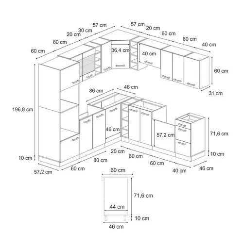 Vicco Eckküche R-Line, Sonoma/Goldkraft Eiche, 237 x 247 cm von Vicco