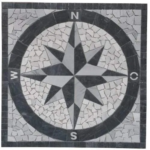 Bodenfliesen Rosone Rosette Windrose 120x120 cm Kompass Marmor Naturstein Bianco Carrara Mosaik Fliesen Einleger 028