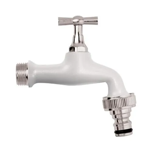 Schläfer 435120, Auslaufventil 1/2 Zoll Messing, kugelauslaufhahn - 20,95 mm 1/2 Zoll - Ideal als Außenzapfstelle - Gartenarmatur verstellbar, Farbe Weiß mit Automatikanschluss für Schlauch