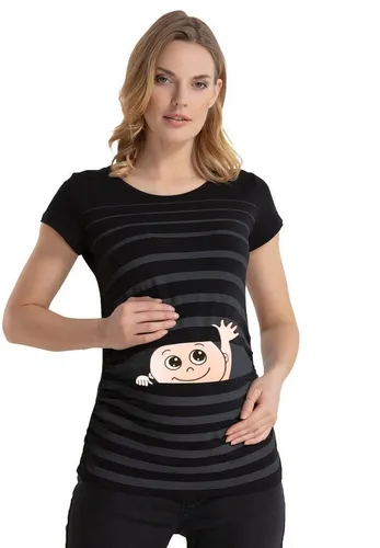 Winke Winke Baby Umstandsshirt - Stylisches T-Shirt für Schwangere mit witzigem Winke Winke Baby Motiv, seitlichen Raffungen für optimalen Sitz und aus hochwertiger Baumwolle für höchsten Tragekomfort.