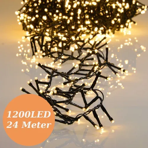 1200er LED Lichterkette extra warmweiß - Lichterkette für Innen & Außen mit 1200 LEDs und 8 Programmen für festliche Stimmung. Ideal für Weihnachtsbäume bis 300 cm, wetterfest (IP44) und inklusive Transformator.