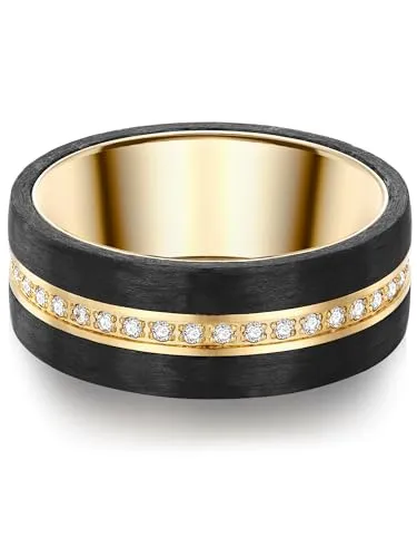 Trilani Damen-Ring Edelstahl gelbvergoldet mit Zirkonia - Ringe in Bijouterie - Extravagantes Design mit gelbvergoldetem Edelstahl, dunklem Carbon und funkelndem Zirkonia für zeitlose Eleganz.