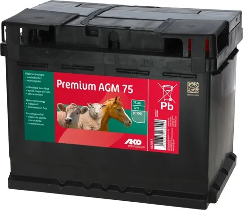 Kerbl AKO Premium AGM Batterie 75 AH (C100) - Weidezaungeräte: Wartungsfreier AGM-Vließakku, auslaufsicher und sofort einsatzbereit, ideal für effiziente Energieversorgung von Weidezaungeräten.