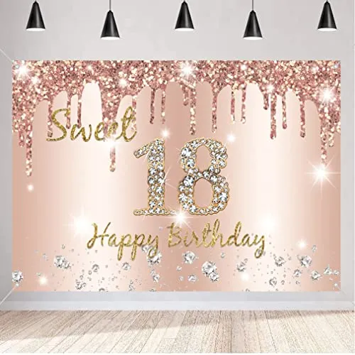 18. Geburtstag Mädchen Deko, 18 Geburtstag Stoff Schild Plakat Banner Roségold, Happy 18 Birthday Hintergrund Banner Mädchen Geburtstagsfeier Deko