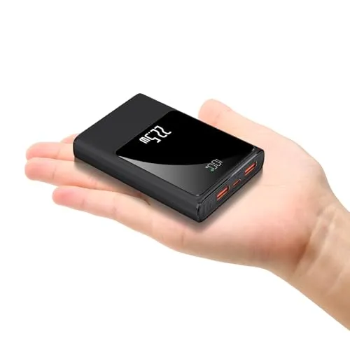 Kleine Powerbank mit 10000mAh Schnelles Aufladen Tragbares 22,5-W-Mini-USB-C-Ladegerät mit Akkupack Kompakte Externe Akkubank für iPhone Beheizte Weste Jacke Schal (Schwarz)
