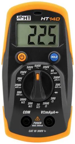 HT-Instruments Multimeter HT14D - Kompaktes RMS Digitalmultimeter - Elektrische Messgeräte mit berührungsloser Spannungsanzeige durch NCV Voltsensor, ideal für präzise Messungen von Spannung, Stromstärke und Widerstand.
