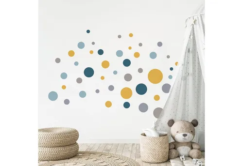 Wandtattoo Kinderzimmer Kreise Design - Selbstklebendes Wandbild - Modernes, selbstklebendes Wandtattoo in buntem Kreisdesign für Kinderzimmer. Verleiht jedem Raum eine fröhliche Atmosphäre und ist einfach anzubringen.