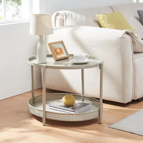 [en.casa] Couchtisch Jäller – Ovaler Wohnzimmertisch mit Rattan-Optik