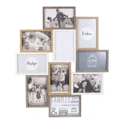 HOME DECO FACTORY Bilderrahmen für 10 Bilder, 47cm x 2.8cm x 56cm, Beige/Braun