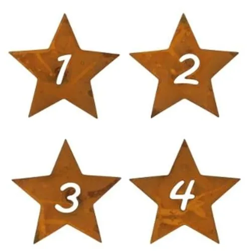 MACOSA PO550311-000-712 4er Set Kerzenstecker Sterne Zahlen 1-4 Rost Metall Advent Kerzenzubehör Verzierung Adventskerzen Kerzen-Piekser Kerzen-Dekoration Kerzenverzierung Deko