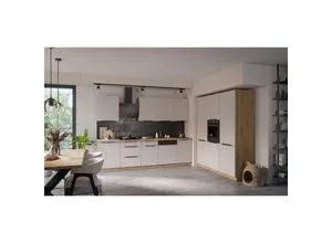 Küche SOLANO 280 + 180 cm Küchenzeile - Moderne Küchenzeile in Kaschmir beige matt und Eiche Artisan matt, ideal für optimale Raumnutzung und stilvolles Kochen. Ausgestattet mit hochwertigen Dämpfern für leises Schließen.