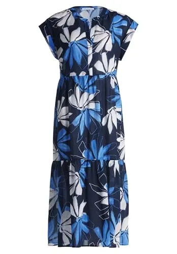 Betty & Co Damen Stufenkleid mit Print - Dunkelblau/Blau - Damen-Kleider mit ausgestellt Schnitt und trendigem Druck, ideal für einen eleganten Look im Alltag oder zu besonderen Anlässen.