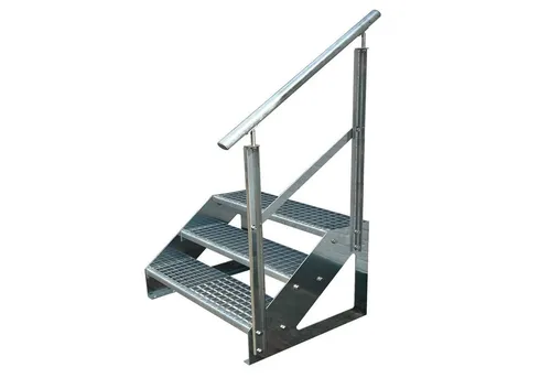 Kaminbau Mierzwa Außentreppe Premium Treppe Verzinkt mit oder ohne Geländer, für Geschosshöhen bis 57.00 cm, Stufen Gitterroststufen nach DIN 24531, (Höhe 57 cm, Stufenbreite und Geländerart wählbar), Gartentreppe Stahltreppe Wetterfest Rostfrei Feuer-Verzinkt Rutschfest