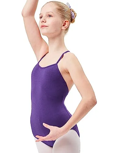 tanzmuster ® Ballettanzug Mädchen Träger - Leonie - aus Baumwolle, Ballettbody Ballett Trikot in lila, Größe 116/122
