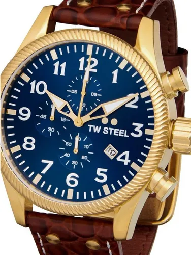 TW Steel Volante Herren 48mm Quarzchronograph - Armbanduhren für Herren, stylische 48mm Quarzchronograph mit hochwertigem braunem Lederarmband für eleganten Tragekomfort.