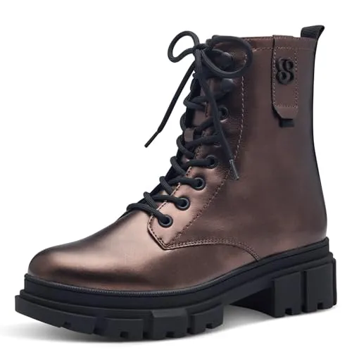 s.Oliver Damen Stiefeletten Vegan zum Schnüren, Metallisch (Bronce Metall.), 38 EU - Wanderschuhe mit SOFT FOAM Sohle für unvergleichlichen Komfort, 100% vegan und ideal für stilvolle Herbstspaziergänge.