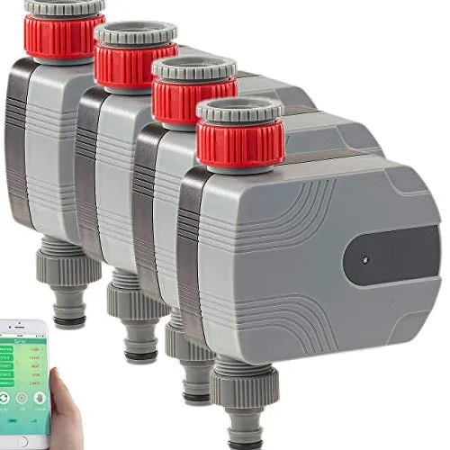 Royal Gardineer Bewässerungen Bluetooth: 4er-Set Bewässerungscomputer mit Bluetooth und App-Steuerung (Bewässerungssysteme, Ventil, iPad)