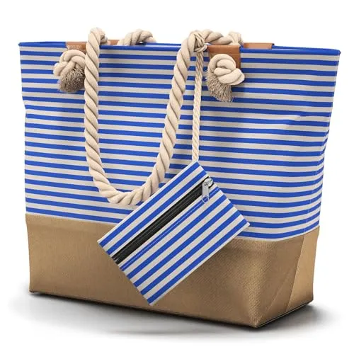 furora HOLIDAY Strandtasche XL - Wasserabweisend mit Reißverschluss - Damen-Shopper, große und leichte Strandtasche mit 3 Fächern für nasse Badekleidung und Wertsachen, ideal für Strand und Freizeitaktivitäten.