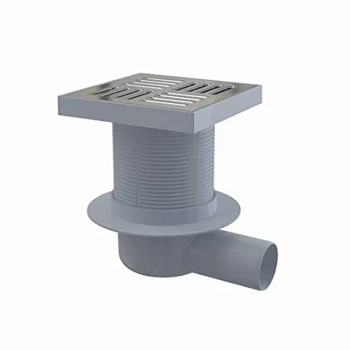 AlcaDrain Bodenablauf 150×150/50 mm mit einem waagrechten Abgang, Edelstahl Rost, Geruchsverschluss mit Sperrwasser