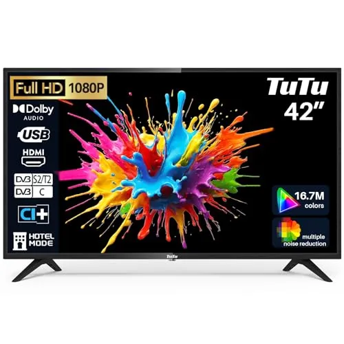 TUTU TUB42FD1N 42 Zoll Full HD LED TV - Fernseher mit brillanter Full HD-Bildqualität, 2x HDMI, 1x USB und integriertem Triple Tuner für einfaches Fernsehen ohne zusätzlichen Receiver.
