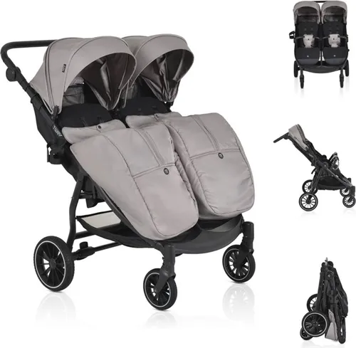 Moni Zwillingskinderwagen TwinGo mit Getränkehalter und Fußabdeckung - Zwillingskinderwagen für Geschwisterkinder, bietet höchsten Komfort und Sicherheit mit verstellbarer Liegeposition und praktischen Extras.