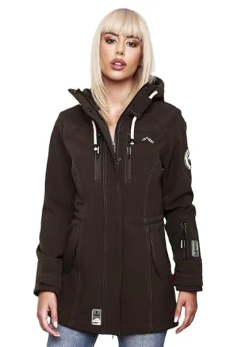 MARIKOO Damen Übergangsjacke Softshellmantel mit Kapuze Zimtzicke Chocolate Gr. XS