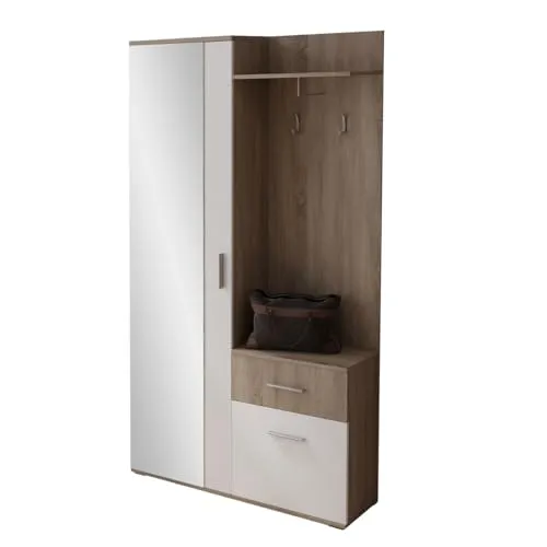 MIRJAN24 Garderobe-Set Lux - Garderobenset mit Wandgarderobe, 2 Kleiderhaken und Schuhschrank in Trüffel/Weiß, universell montierbare Tür und modernes Design für jeden Eingangsbereich.
