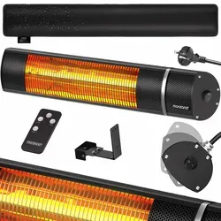 Heizstrahler MZH2000 Schwarz 2000W - Heizstrahler für Außenbereiche mit 2.000 W Leistung, geruchs- und geräuschlos dank Infrarot-Technologie, inkl. Fernbedienung und 3 Wärmestufen, regensicher (IP55) für optimale Nutzung im Freien.
