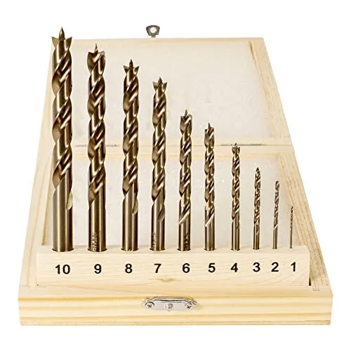 STIER Holzbohrer-Set HSS Co 10-tlg. 1-10 mm - Vielseitiges Holzbohrer-Set mit 10 Bohrern von 1 bis 10 mm, ideal für präzise Holz-Lochbohrungen. Praktische Holzbox inklusive für einfache Aufbewahrung.